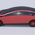 Red Modern Car With Sleek Body Black Roof Red Wheels And Front Light Strip