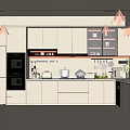 Modern Kitchen Interior Featuring Beige Cabinets Refrigerator Oven Sink Countertop And Window