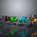 Colorful Vintage Scooter Motorcycles With Various Designs And Reflective Surfaces