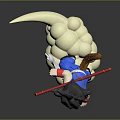Anime Character Action Figure Spiky Black Hair Blue Outfit Holding Red Staff On Cloud Base