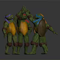 Teenage Mutant Ninja Turtles Group Interacting With Colored Masks And Green Shells