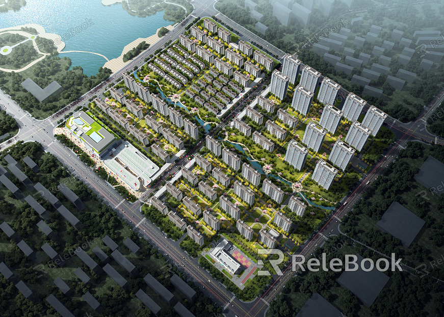 Modern Aerial View Residential Commercial Complex model