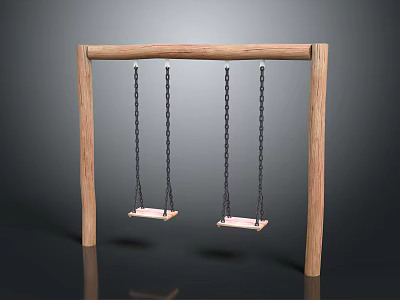 Solid Wood Frame Double Swing Equipment With Chain Links And Durable Seats 3d model