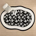 Elegant Oval Shaped Carpet With Black White Floral Pattern For Home Decor