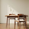 Minimalist Wooden Dining Table With Chairs And Vase Plant In Bright Natural Light