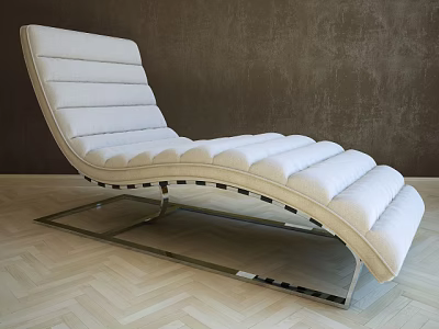 Light Colored Upholstered Chaise Lounge With Curved Design And Silver Metal Base 3d model