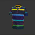 Navy Blue Short Sleeved Polo Shirt With Yellow Collar And Blue Green Yellow Stripes Design