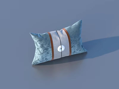 Blue Decorative Pillow With Gray Brown Stripes And White Circular Accent 3d model