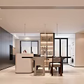 Modern Living And Dining Room Interior With Beige Sofa Round Coffee Table And Accent Chair