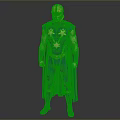 Man Wearing Blue Superhero Costume With Gold Helmet Star Emblem and Cloak
