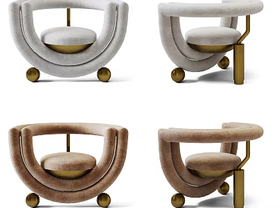 Modern Accent Chair with Curved Armrests Golden Metal Upholstered Seat Wheels and Various Neutral Tones 3d model