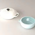 White and Light Blue Enamel Cookware Pots with Lids for Modern Kitchen 3d model