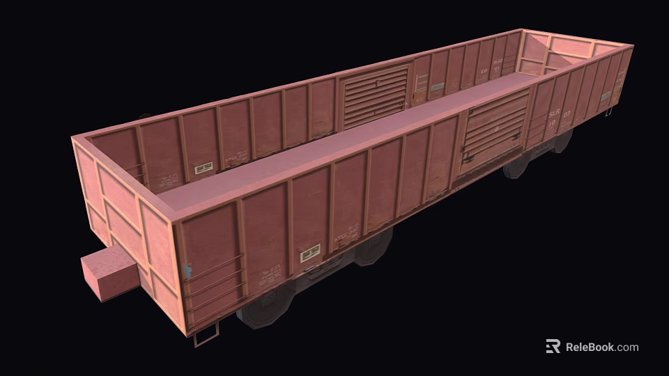 Brown Open Top Freight Train Car With Side Panels Wheels And Metal Vents 3d model 