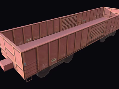 Brown Open Top Freight Train Car With Side Panels Wheels And Metal Vents 3d model