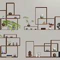 Modern Wooden Wall Shelves For Home Interior With Decorative Plants And Ornaments