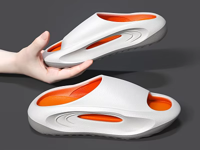 White Slippers With Orange Insole Modern Curved Sole Comfortable Design For Daily Wear 3d model