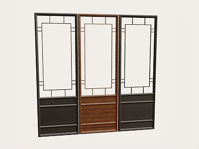 Modern Three Panel Wooden Room Divider With Dark Frame And Minimalist Design 3d model