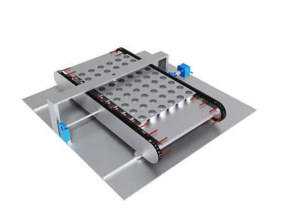 Industrial Mechanical Device With Metal Frame Hole Pattern Blue Components And Conveyor Track 3d model