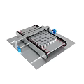 Industrial Mechanical Device With Metal Frame Hole Pattern Blue Components And Conveyor Track