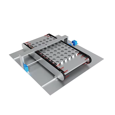 Industrial Mechanical Device With Metal Frame Hole Pattern Blue Components And Conveyor Track 3d model
