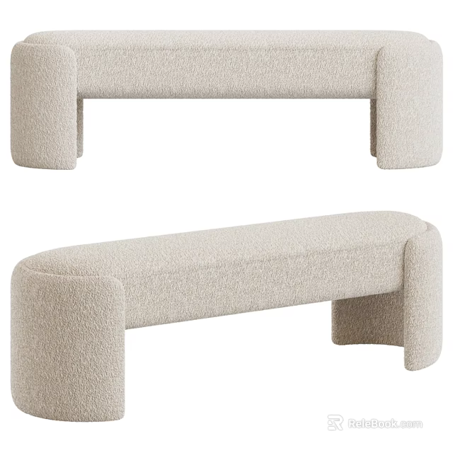 Modern Upholstered Light Beige Sofa Bench With Curved Arms And Smooth Surface 3d model 