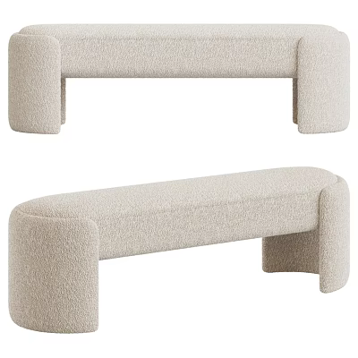 Modern Upholstered Light Beige Sofa Bench With Curved Arms And Smooth Surface 3d model