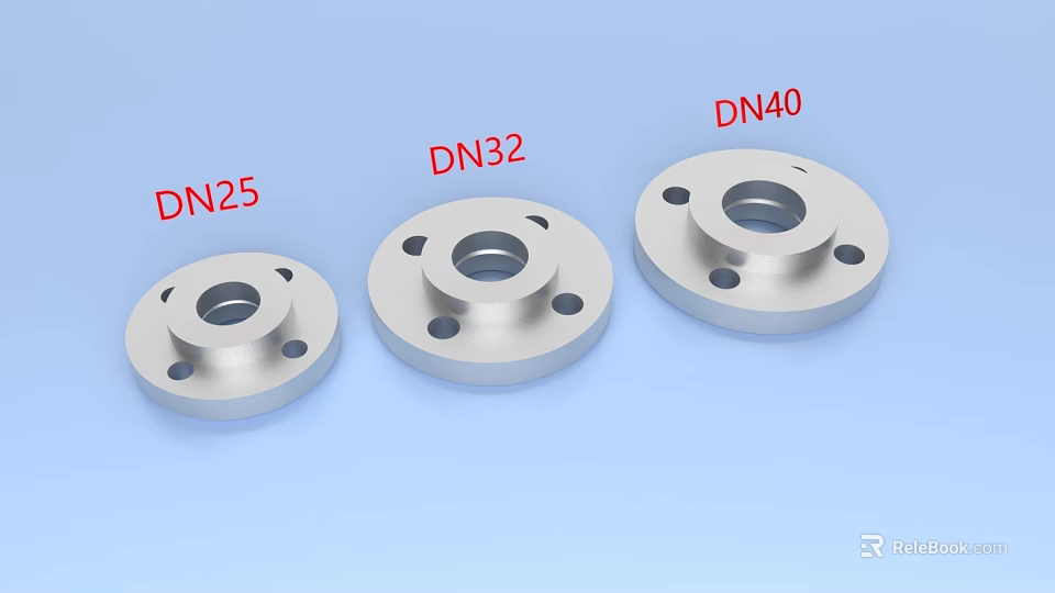Pipe Flanges in Different Sizes DN25 DN32 and DN40 for Piping Systems 3d model 