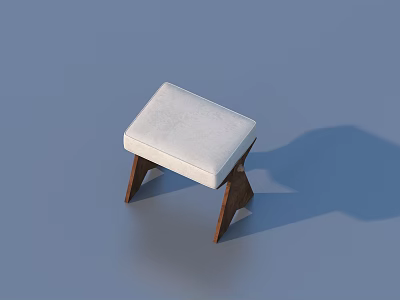 Modern Minimalist Stool With White Padded Seat And Dark Wooden Legs 3d model