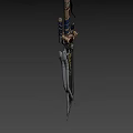 Ornate Mythical Sword With Twisted Colorful Hilt Golden Accents And Red Gemstone Engraved Blade