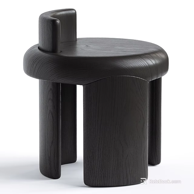 Black Wooden Stool With Modern Design Round Seat And Cylindrical Legs 3d model 