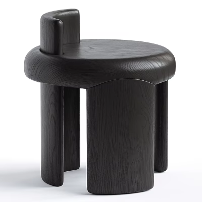 Black Wooden Stool With Modern Design Round Seat And Cylindrical Legs 3d model
