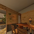 Charming Hotpot Restaurant with Wooden Building Glass Doors Chinese Signage Steps and Trees Around
