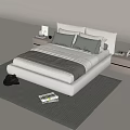 Minimalist Double Bed With White Bedding Gray Pillows Nightstands Table Lamp And Rug