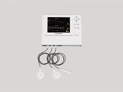 Medical Monitoring Equipment With Digital Screen Buttons Cables And Electrode Pads 3d model