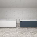 Two Freezers White and Dark Blue in Indoor Space with Light-Colored Walls Gray Floor Tiles