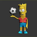 Bart Simpson Cartoon Character Holding Soccer Ball In Red Shirt Blue Shorts And Yellow Crown