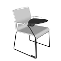 Two Modern White Office Chairs With Metal Frames And Side Table Tray