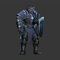 3D Render Of Blue Armored Knight Standing With Sword And Shield
