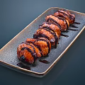 Juicy Grilled Chicken Wings with Sweet Glaze Sauce on Rectangular Ceramic Platter