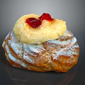 Sweet Flaky Puff Pastry Dessert With Powdered Sugar Whipped Cream And Red Berries