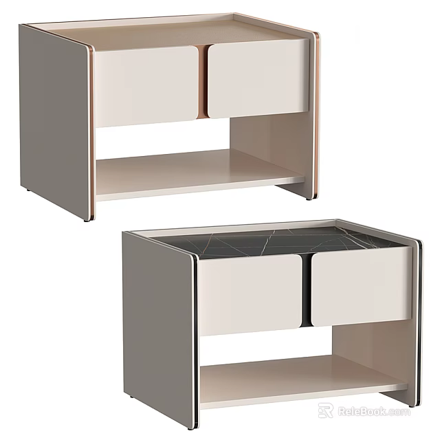 Modern Bedside Table With Drawers Glass Top And Storage Shelf Design 3d model 