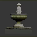 Traditional Stone Fountain With Decorative Finial And Mossy Square Base