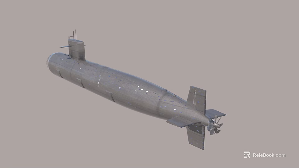 3D Rendering of Military Submarine Vessel with Hull and Propeller Structure 3d model 