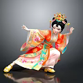 Ancient Chinese Dancer Figure in Colorful Embroidered Robe with Ornate Golden Headdress and Dynamic Pose