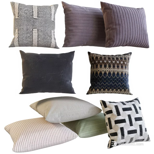 Textured Decorative Throw Pillows In Various Geometric Striped Patterns And Neutral Tones 3d model