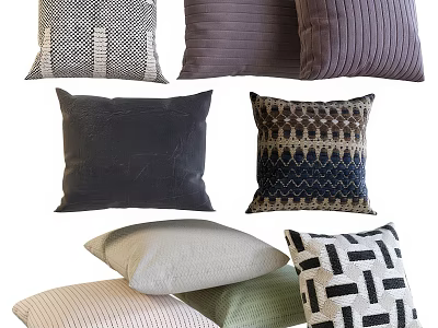 Textured Decorative Throw Pillows In Various Geometric Striped Patterns And Neutral Tones 3d model
