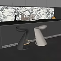 Modern Bar Counter With Black And Beige Leather Bar Stools Gold Base And Dark Countertop