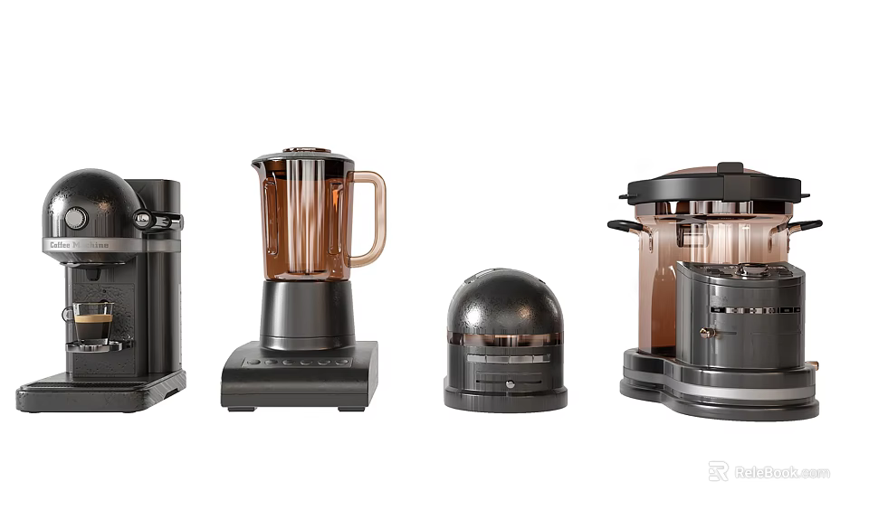 Sleek Modern Kitchen Appliances Featuring Coffee Maker Blender And Juicer 3d model 