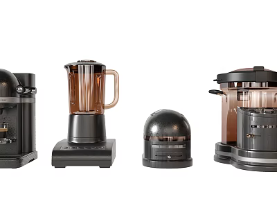Sleek Modern Kitchen Appliances Featuring Coffee Maker Blender And Juicer 3d model
