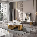 Modern Luxury Coffee Table With Gold Frame Marble Top And Matching Side Table 3d model